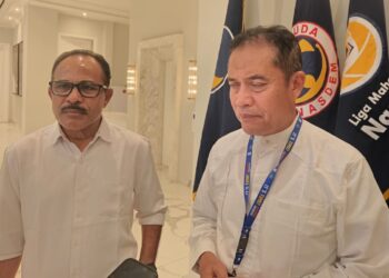 Ketua Tim Pemenangan Daerah (TPD) AMIN Bali, Masrur Makmur (kanan) dan Wakabid Media dan Komunikasi Publik DPW NasDem Bali, Agus Dei. Ist