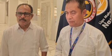 Ketua Tim Pemenangan Daerah (TPD) AMIN Bali, Masrur Makmur (kanan) dan Wakabid Media dan Komunikasi Publik DPW NasDem Bali, Agus Dei. Ist