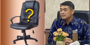 Kolase ilustrasi kursi kosong dan Arya Wedakarna. -IST