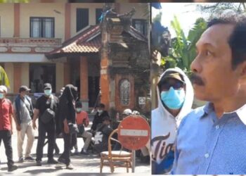 Kolase: I Dewa Gede Palguna (kanan) dan preman yang sedang menjaga gerbang Hotel Oranjje, Denpasar