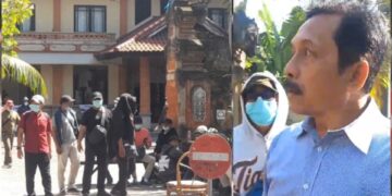 Kolase: I Dewa Gede Palguna (kanan) dan preman yang sedang menjaga gerbang Hotel Oranjje, Denpasar