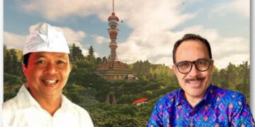 Kolase: Turyapada Tower, Wayan Koster dan Agus Dei. -IST