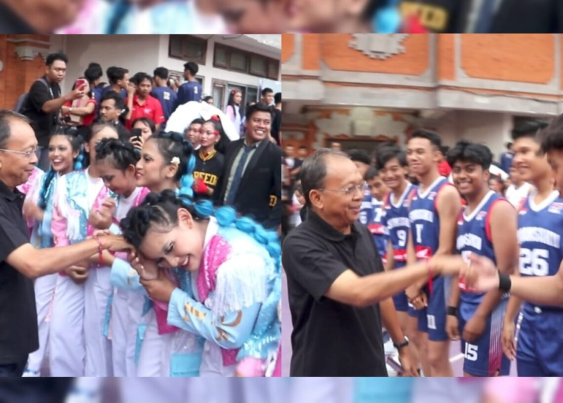 Kolase: Wayan Koster saat menghadiri DBL Bali 2024 di GOR Ngurah Rai. -Balitopik.com
