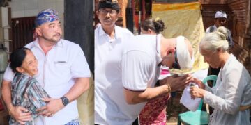 Kolase: De Gadjah saat mencium tangan dan merangkul para Ibu di sejumlah tempat. -IST