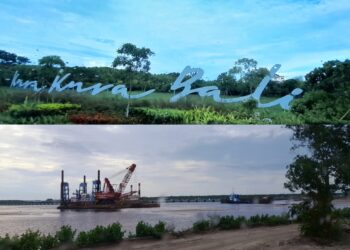 Kolase: Kawasan Ekonomi Khusus (KEK) Kura Kura Bali (atas) dan galian C Pelindo di laut bagian Barat Pulau Serangan. -Balitopik.com