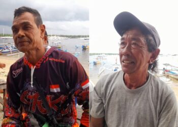 Kolase: Nelayan Pulau Serangan, Nyoman Dana (kiri) dan Wayan Kerman. -Balitopik.com