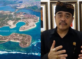 Foto: Kolase Pulau Serangan dan Arya Wedakarna (AWK). -Balitopik.com