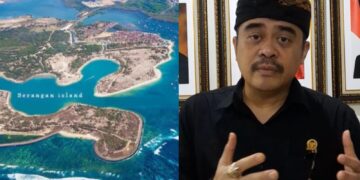 Foto: Kolase Pulau Serangan dan Arya Wedakarna (AWK). -Balitopik.com