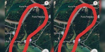 Foto: Kolase tangkapan layar google maps perkiraan area Tahura Ngurah Rai yang akan dikelola PT BTID Kura Kura Bali. -Balitopik.com