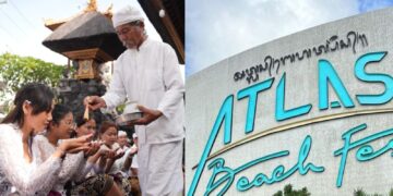 Kiri: Karyawan ATLAS Beach Club Bali saat upacara GURU Piduka. -Balitopik.com