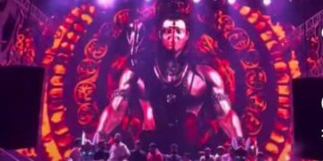 Tangkap layar simbol Dewa Siwa jadi latar DJ di Atlas Beach Club Bali.