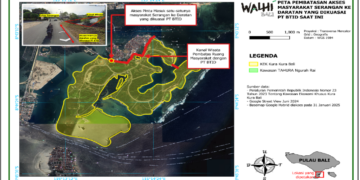 Peta yang membatasi lahan PT BTID dengan lahan masyarakat Kelurahan Serangan.
