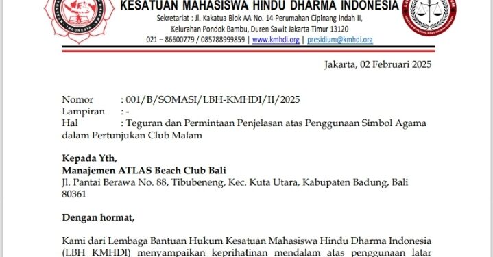 Tangkqp layar surat somasi LBH KMHDI kepada Manajemen ATLAS Beach Club Bali. -Balitopik.com