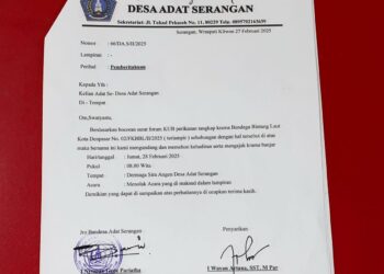 Foto: Surat penolakan pertemuan Forum KUB Perikanan Tangkap Krama Bendega Bintang Laut Kota Denpasar oleh Bendesa Adat Serangan. -Balitopik.com