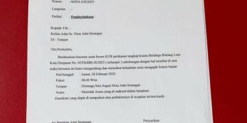 Foto: Surat penolakan pertemuan Forum KUB Perikanan Tangkap Krama Bendega Bintang Laut Kota Denpasar oleh Bendesa Adat Serangan. -Balitopik.com