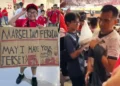 Momen pria paruh baya yang menangkap lemparan kaos Marselino Ferdian. -IST