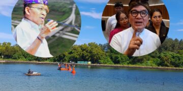 Kolase: Gubernur Bali Wayan Koster (kiri) Komisaris Utama PT BTID dengan latar belakang laguna Serangan. -Balitopik.com
