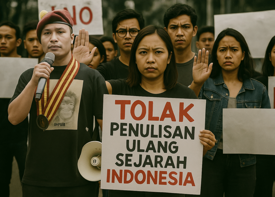 Ilustrasi penolakan penulisan ulang sejarah Indonesia. -Dok/Balitopik.com