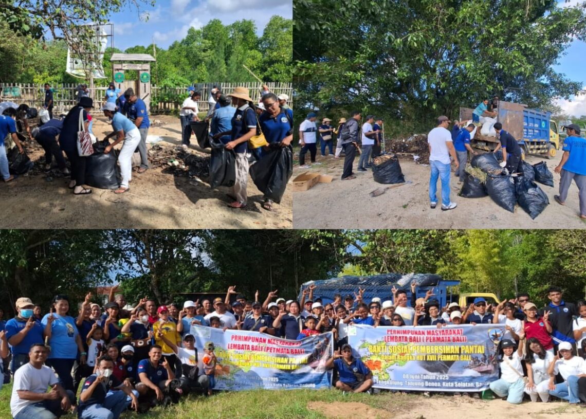 Perhimpunan Masyarakat Lembata (Permata) Bali saat aksi bersih pantai di kawasan Tanjung Benoa. -Balitopik.com