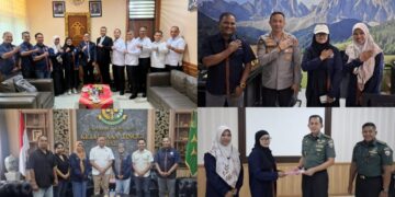 Kiri Atas: IWO Bali saat beraudensi dengan Kemenkum HAM Bali, Polda Bali (kanan atas) Kejati Bali (kiri bawah) dan Pangdam IX/Udayana. -IWO Bali