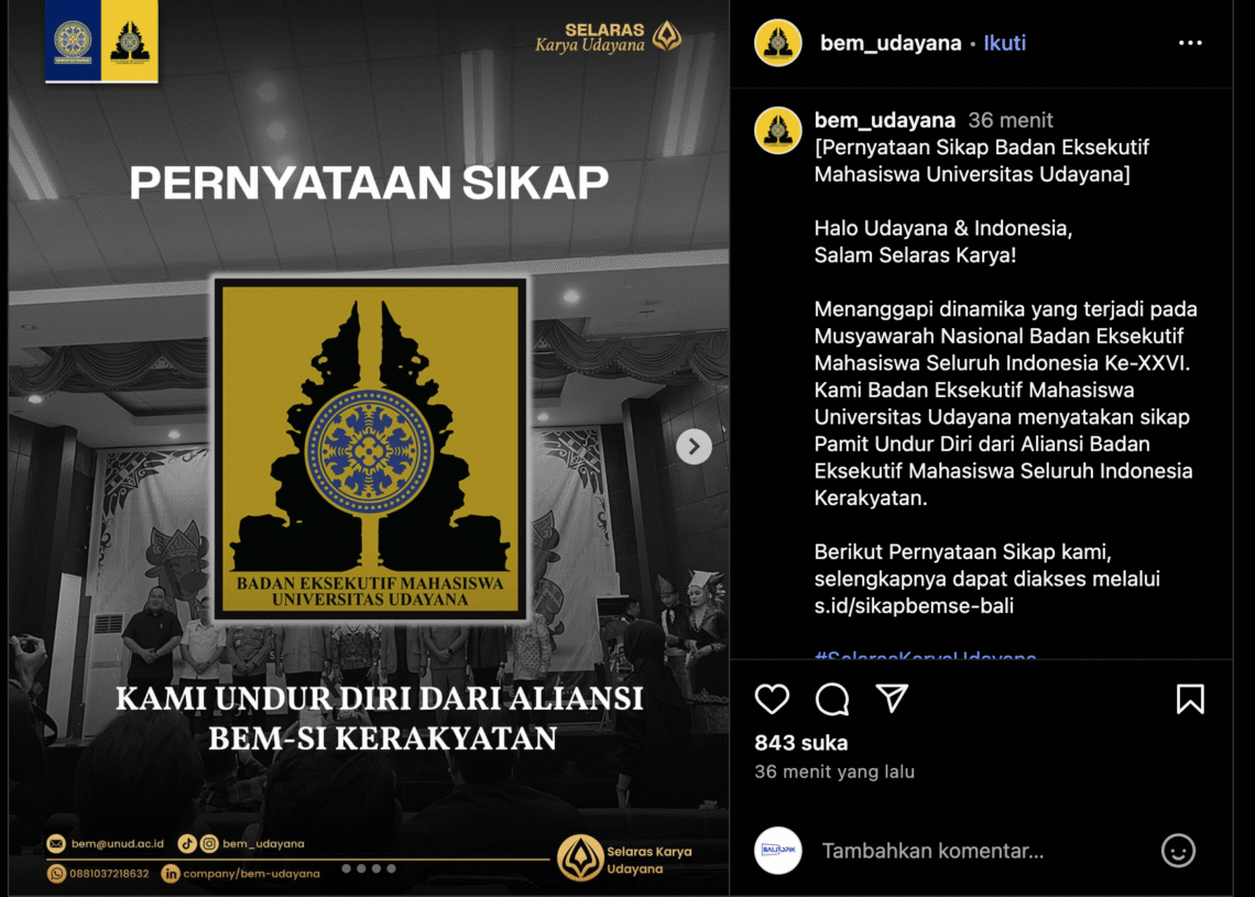 Tangkap layar Instagram BEM UNUD