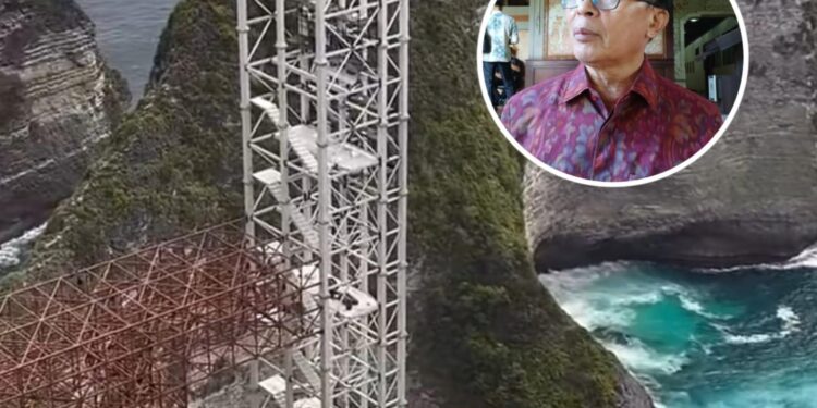 Kolase: Proyek lift di Pantai Kelingking dan Pansus TRAP DPRD BaliI Made Supartha. -IST/Balitopik.com
