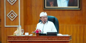 Gubernur Bali Wayan Koster saat pimpin rapat evaluasi OSS. -Balitopik.com