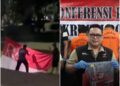 Polisi saat konferensi pers penangkapan terhadap dua pelaku yang mencoret bendera merah putih di Jembrana. -IST