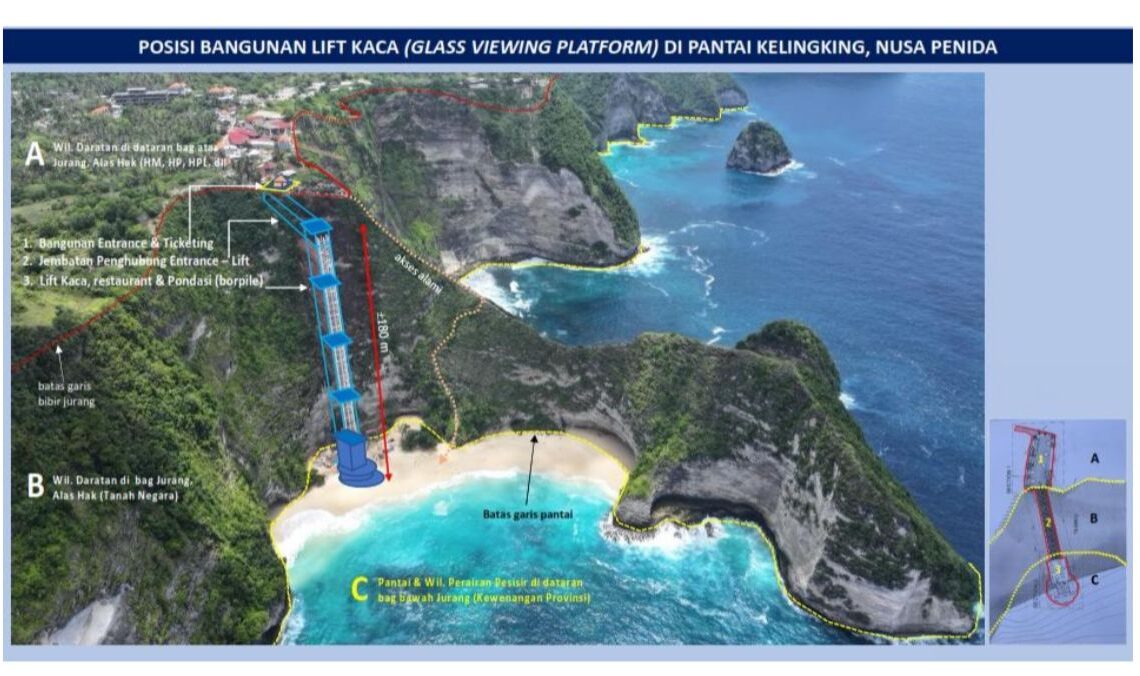 Desain lift kaca di pantai Kelingking Kabupaten Klungkung.