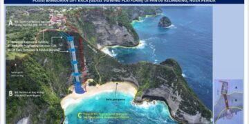 Desain lift kaca di pantai Kelingking Kabupaten Klungkung.
