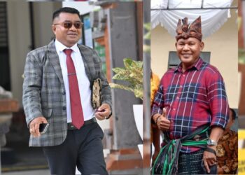 Ketua Paguyuban Ikatan Keluarga Besar Belu (IKABBE) NTT Bali, Hilarius Mali Asa, S.H., (Kanan) dan Yulius Benyamin Seran., S.H. -Balitopik.com