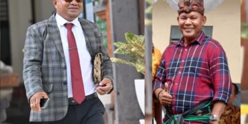 Ketua Paguyuban Ikatan Keluarga Besar Belu (IKABBE) NTT Bali, Hilarius Mali Asa, S.H., (Kanan) dan Yulius Benyamin Seran., S.H. -Balitopik.com