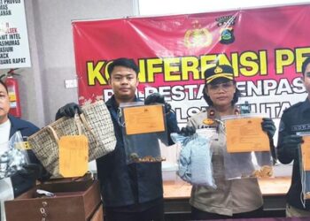 Polsek Kuta menunjukkan barang bukti pencurian emas saat konferensi pers, Rabu (11/2/2026). -IST/Balitopik.com