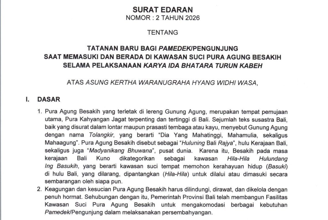 Tangkap layar Surat Edaran Gubernur Bali Nomor 2 Tahun 2026. -BALITOPIK.COM