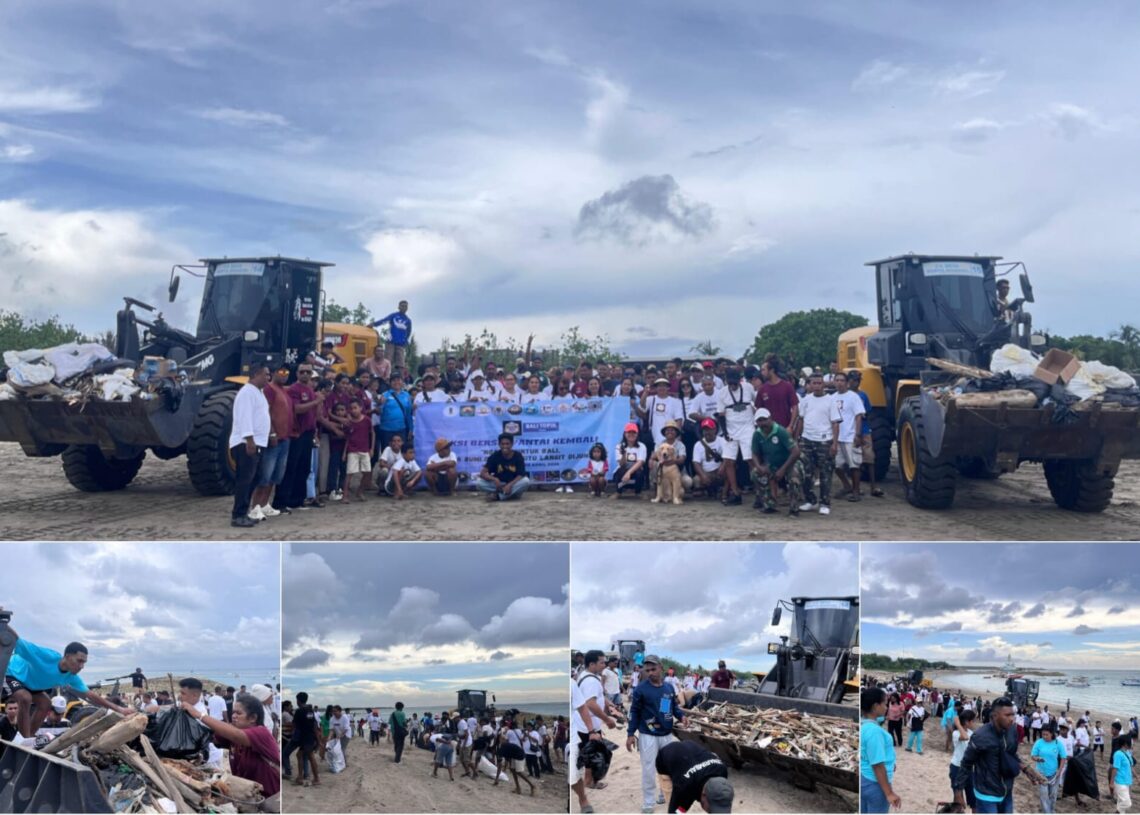 Kolase: Kegiatan bersih pantai Jerman oleh Warga Alor Bali. -BALITOPIK.COM