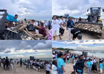 Situasi aksi bersih sampah di Pantai Jerman, Kuta Bali. -BALITOPIK.COM