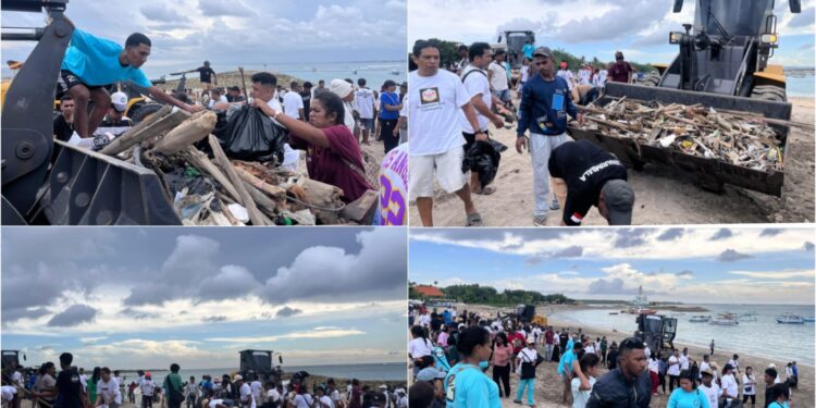 Situasi aksi bersih sampah di Pantai Jerman, Kuta Bali. -BALITOPIK.COM