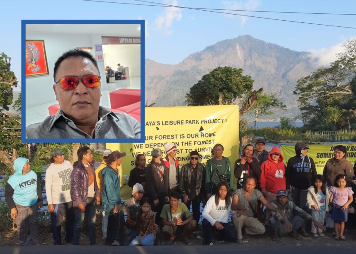 Kolase: Gede Angastia dan warga yang protes. -IST