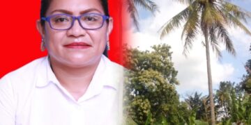 Kolase:Januaria Awalde Berek dan sebidang tanah yang diduga dicaplok. -IST
