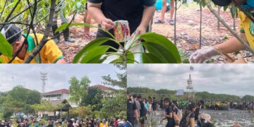 Peserta penanaman mangrove yang diinisiasi oleh Nyoman Parta. -BALITOPIK.COM